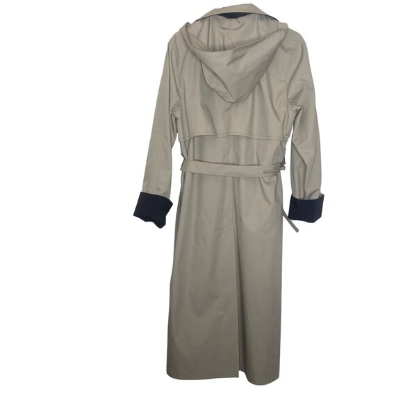 London Fog Trench Coat Womens Size 10 R Khaki Black Belted Removeable Hood - Picture 3 of 13